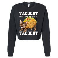 Taco Cat Spelled Backwards Is Tacocat Meme Silly Cat Lover Cropped Pullover Crew