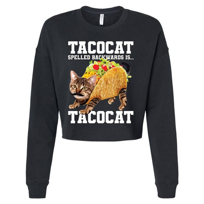 Taco Cat Spelled Backwards Is Tacocat Meme Silly Cat Lover Cropped Pullover Crew