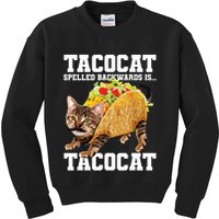 Taco Cat Spelled Backwards Is Tacocat Meme Silly Cat Lover Kids Sweatshirt
