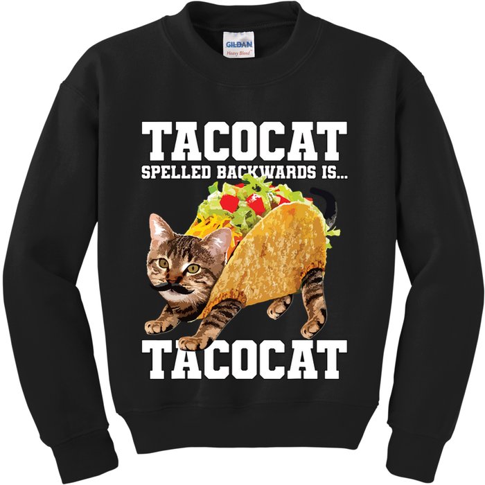 Taco Cat Spelled Backwards Is Tacocat Meme Silly Cat Lover Kids Sweatshirt