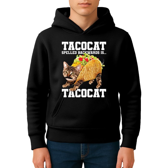Taco Cat Spelled Backwards Is Tacocat Meme Silly Cat Lover Kids Hoodie
