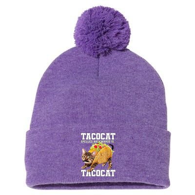 Taco Cat Spelled Backwards Is Tacocat Meme Silly Cat Lover Pom Pom 12in Knit Beanie
