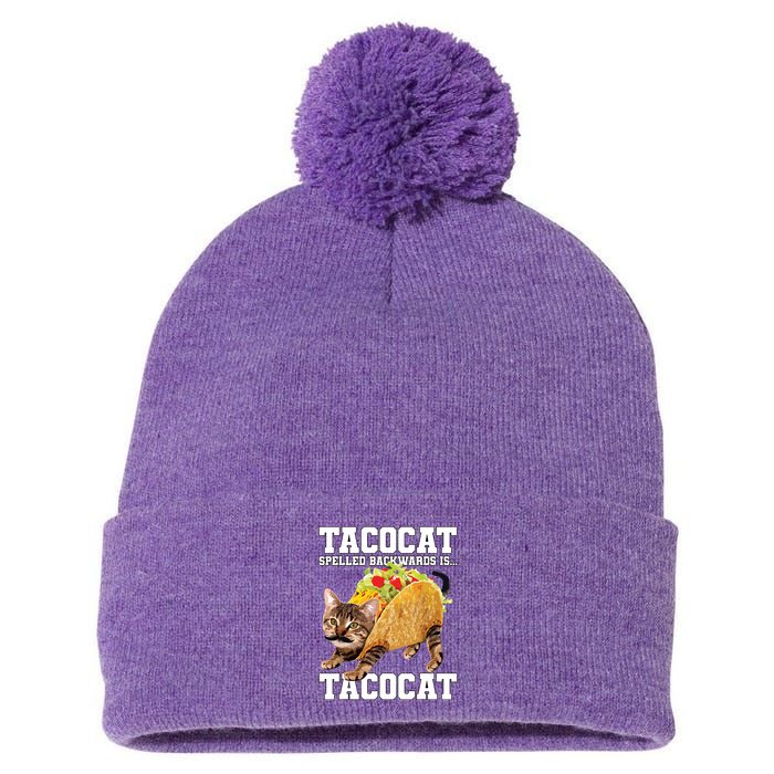 Taco Cat Spelled Backwards Is Tacocat Meme Silly Cat Lover Pom Pom 12in Knit Beanie