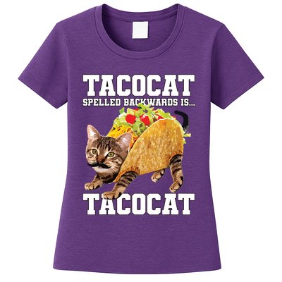 Taco Cat Spelled Backwards Is Tacocat Meme Silly Cat Lover Womens T-Shirt