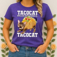 Taco Cat Spelled Backwards Is Tacocat Meme Silly Cat Lover Womens T-Shirt