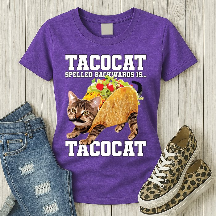 Taco Cat Spelled Backwards Is Tacocat Meme Silly Cat Lover Womens T-Shirt
