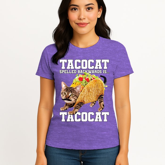 Taco Cat Spelled Backwards Is Tacocat Meme Silly Cat Lover Womens T-Shirt