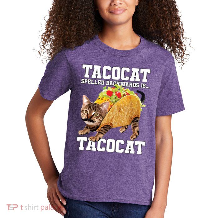 Taco Cat Spelled Backwards Is Tacocat Meme Silly Cat Lover Kids T-Shirt
