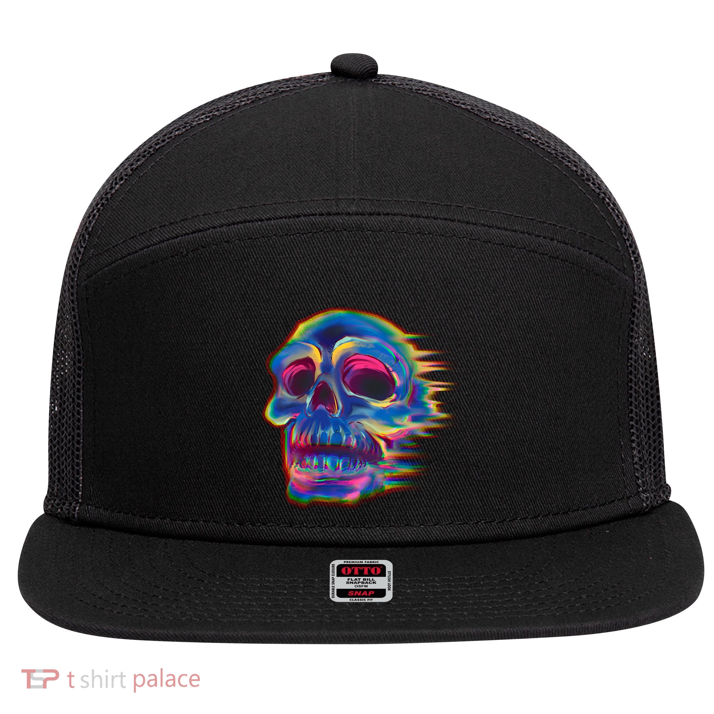Trippy Colorful Skull 7 Panel Mesh Trucker Snapback Hat