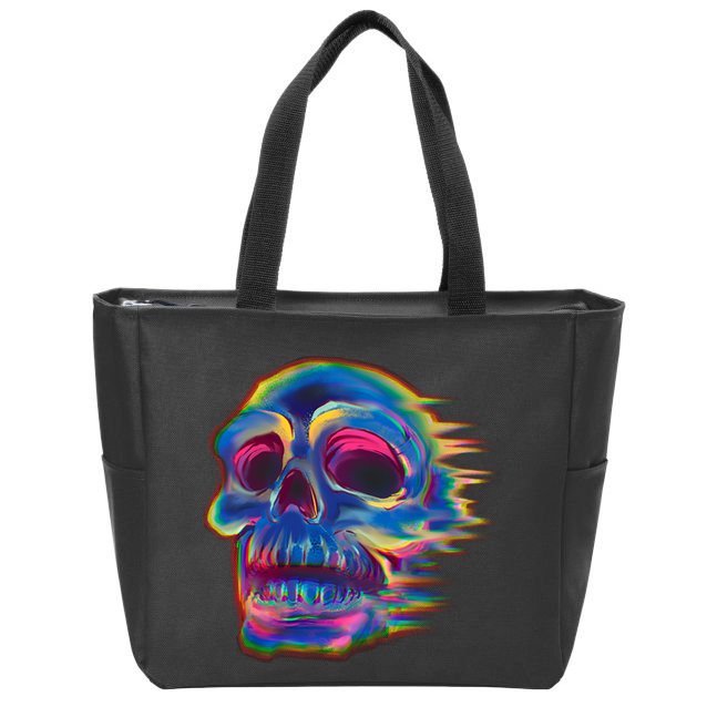Trippy Colorful Skull Zip Tote Bag
