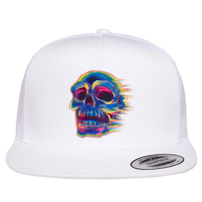 Trippy Colorful Skull Flat Bill Trucker Hat