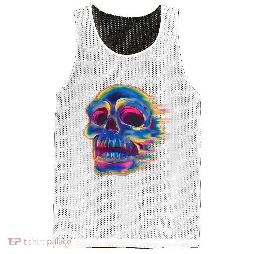 Trippy Colorful Skull Mesh Reversible Basketball Jersey Tank