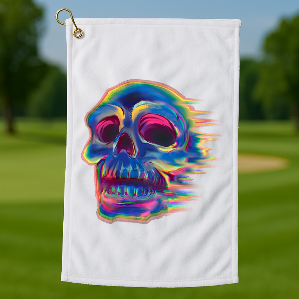 Trippy Colorful Skull Golf Towel