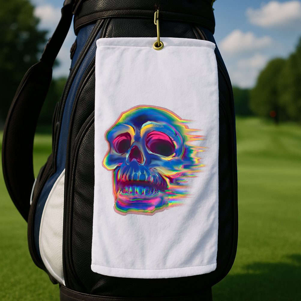 Trippy Colorful Skull Golf Towel