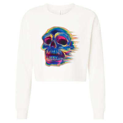 Trippy Colorful Skull Cropped Pullover Crew