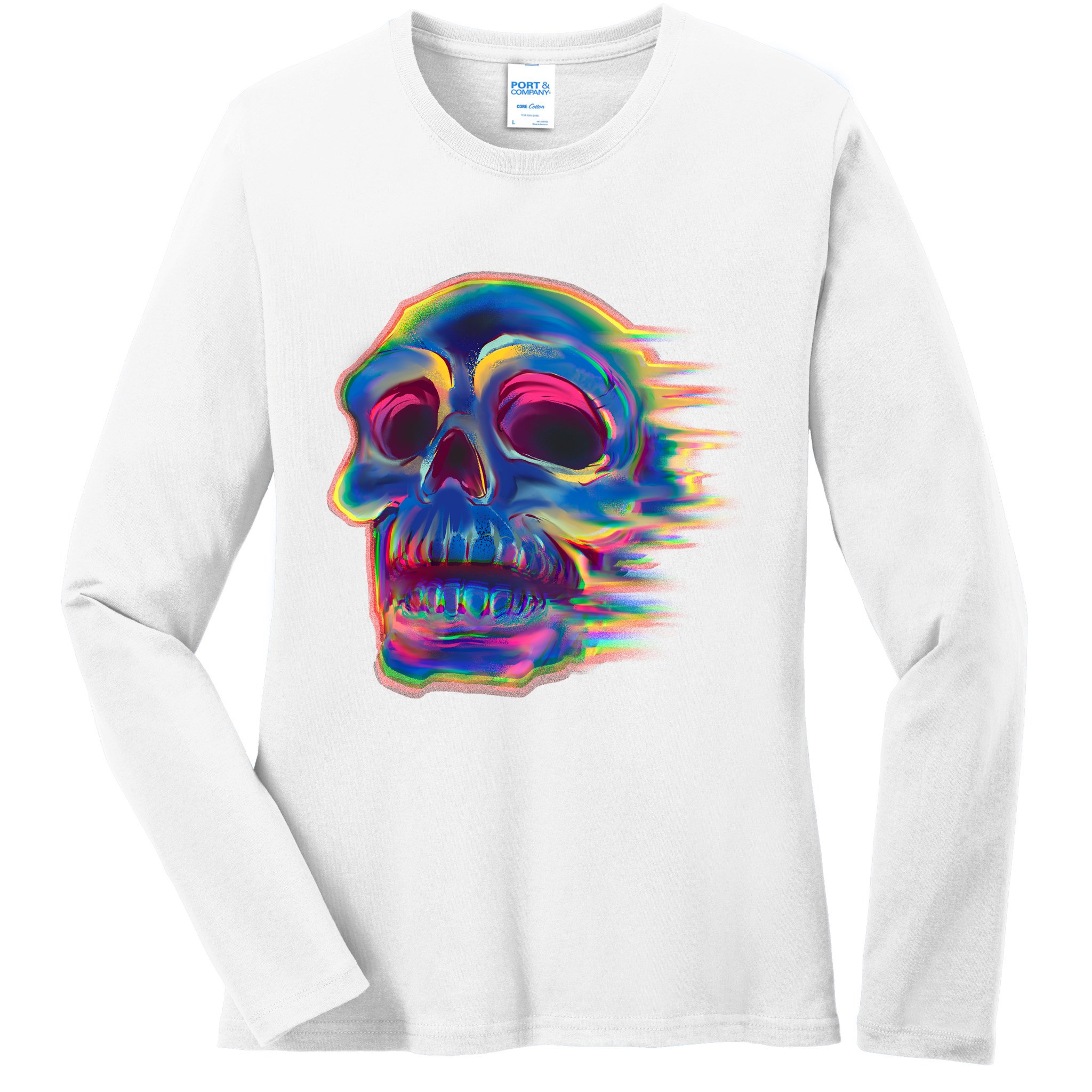 Trippy Colorful Skull Ladies Long Sleeve Shirt