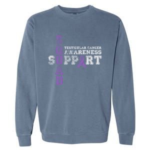 Testicular Cancer Support Squad Purple Ribbon Cool Gift Garment-Dyed Sweatshirt