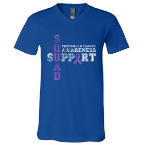 Testicular Cancer Support Squad Purple Ribbon Cool Gift V-Neck T-Shirt