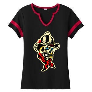 Traditional Cowboy Skull Tattoo Ladies Halftime Notch Neck Tee