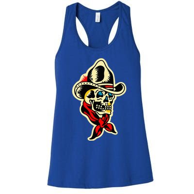 Traditional Cowboy Skull Tattoo Women's Racerback Tank