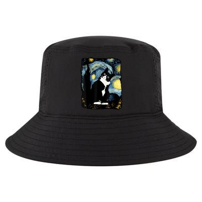 Tuxedo Cat Starry Night Van Gogh Cat Cat Art Cat Mom Dad Cool Comfort Performance Bucket Hat