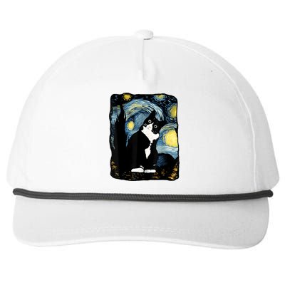 Tuxedo Cat Starry Night Van Gogh Cat Cat Art Cat Mom Dad Snapback Five-Panel Rope Hat