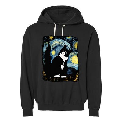 Tuxedo Cat Starry Night Van Gogh Cat Cat Art Cat Mom Dad Garment-Dyed Fleece Hoodie