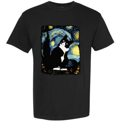 Tuxedo Cat Starry Night Van Gogh Cat Cat Art Cat Mom Dad Garment-Dyed Heavyweight T-Shirt