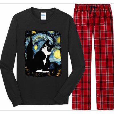 Tuxedo Cat Starry Night Van Gogh Cat Cat Art Cat Mom Dad Long Sleeve Pajama Set