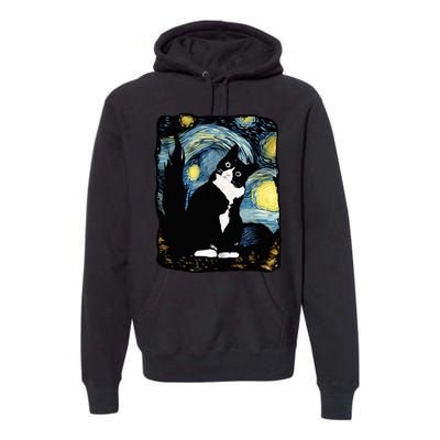 Tuxedo Cat Starry Night Van Gogh Cat Cat Art Cat Mom Dad Premium Hoodie