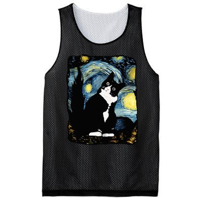 Tuxedo Cat Starry Night Van Gogh Cat Cat Art Cat Mom Dad Mesh Reversible Basketball Jersey Tank