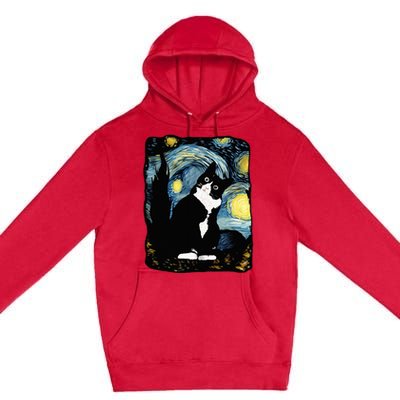 Tuxedo Cat Starry Night Van Gogh Cat Cat Art Cat Mom Dad Premium Pullover Hoodie