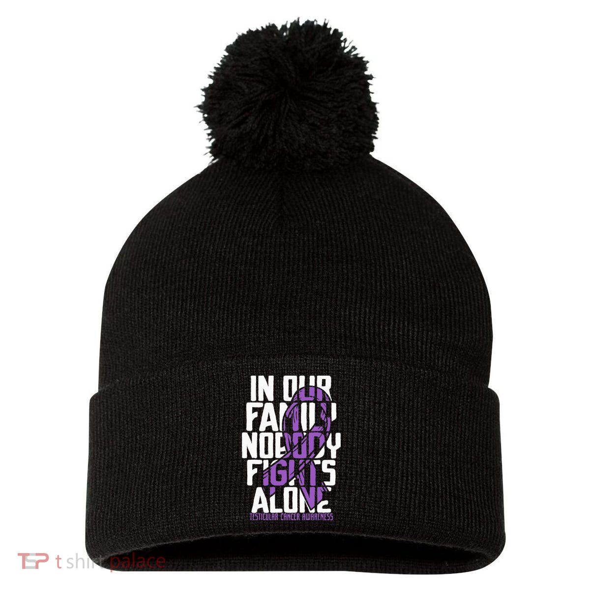 Testicular Cancer Support Family Testicular Cancer Awareness Pom Pom 12in Knit Beanie