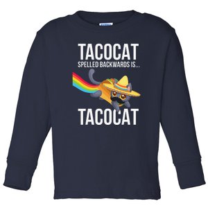 Taco Cat Spelled Backwards Palindrome Funny Cat Toddler Long Sleeve Shirt