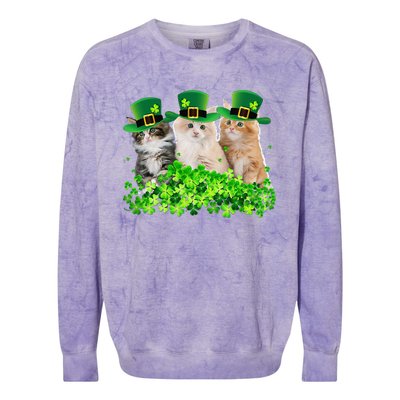 Three Cat St Patricks Day Kitty Kitten Lover Irish Colorblast Crewneck Sweatshirt