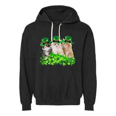 Three Cat St Patricks Day Kitty Kitten Lover Irish Garment-Dyed Fleece Hoodie