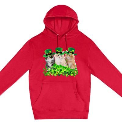 Three Cat St Patricks Day Kitty Kitten Lover Irish Premium Pullover Hoodie