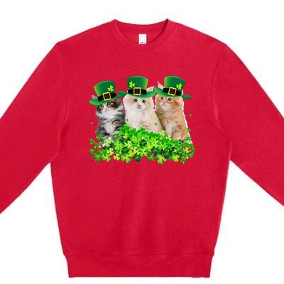 Three Cat St Patricks Day Kitty Kitten Lover Irish Premium Crewneck Sweatshirt