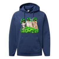 Three Cat St Patricks Day Kitty Kitten Lover Irish Performance Fleece Hoodie