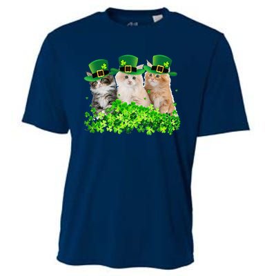 Three Cat St Patricks Day Kitty Kitten Lover Irish Cooling Performance Crew T-Shirt