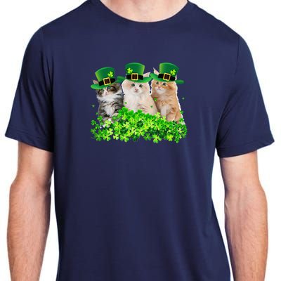 Three Cat St Patricks Day Kitty Kitten Lover Irish Adult ChromaSoft Performance T-Shirt