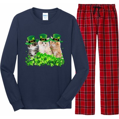 Three Cat St Patricks Day Kitty Kitten Lover Irish Long Sleeve Pajama Set