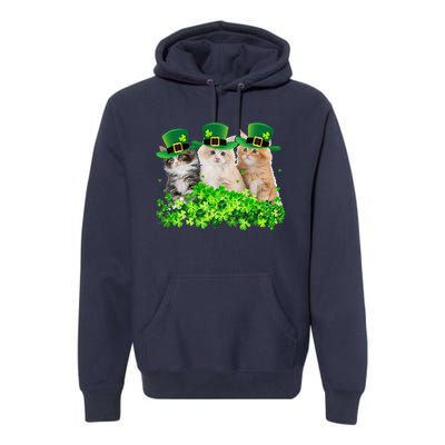 Three Cat St Patricks Day Kitty Kitten Lover Irish Premium Hoodie