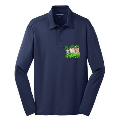 Three Cat St Patricks Day Kitty Kitten Lover Irish Silk Touch Performance Long Sleeve Polo