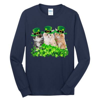 Three Cat St Patricks Day Kitty Kitten Lover Irish Tall Long Sleeve T-Shirt