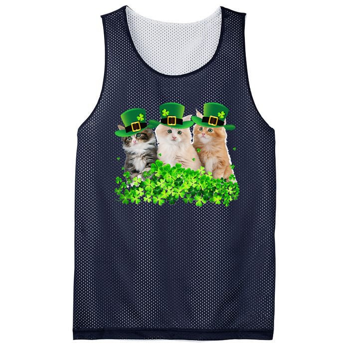 Three Cat St Patricks Day Kitty Kitten Lover Irish Mesh Reversible Basketball Jersey Tank