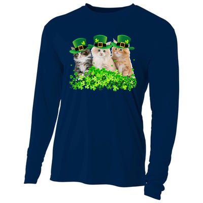 Three Cat St Patricks Day Kitty Kitten Lover Irish Cooling Performance Long Sleeve Crew