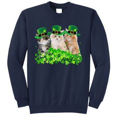 Three Cat St Patricks Day Kitty Kitten Lover Irish Tall Sweatshirt