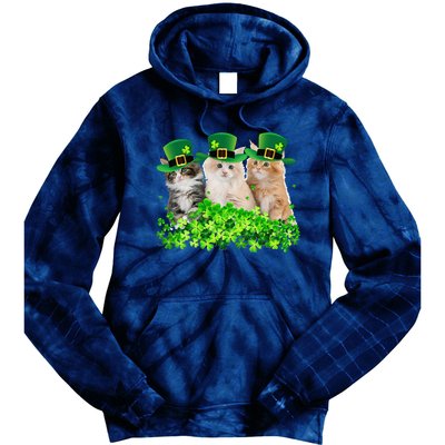 Three Cat St Patricks Day Kitty Kitten Lover Irish Tie Dye Hoodie