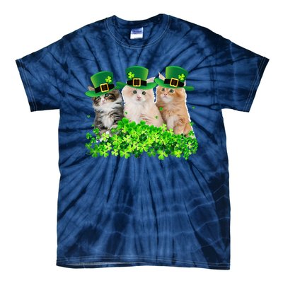 Three Cat St Patricks Day Kitty Kitten Lover Irish Tie-Dye T-Shirt